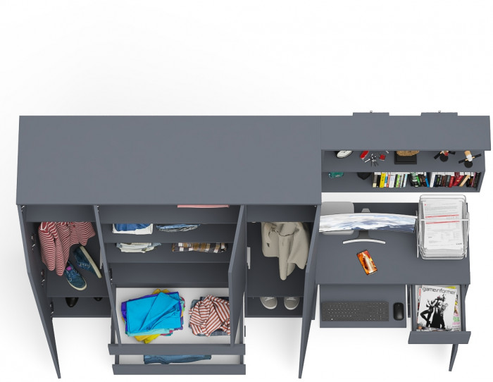 Мори Стол компьютерный МС-1 правый + Шкаф МШ1600.1 + Полка 900, цвет графит, ШхГхВ 250,4х50,4х209,6 см., НЕ универсальная сборка