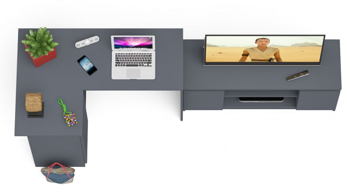 Мори Стол компьютерный МС-16 левый + Тумба МТВ1200.1, цвет графит, ШхГхВ 244,8х84,9х76,6 см., выдвижные ящики слева, НЕ универсальная сборка