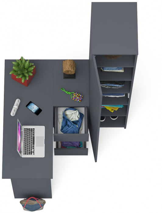 Мори Стол компьютерный МС-16 правый + Пенал МШ400.1, цвет графит, ШхГхВ 164,8х84,9х209,6 см., выдвижные ящики справа, НЕ универсальная сборка