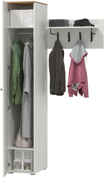 Остин Прихожая 13, цвет белый шагрень/дуб крафт золотой, ШхГхВ 119,7х54,3х229,6 см., универсальная сборка