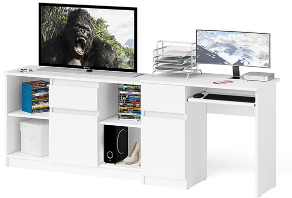 Мори компьютерный стол МС-1 левый + Тумба МТВ1204.1, белый