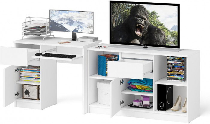 Мори компьютерный стол МС-1 левый + Тумба МТВ1204.1, белый