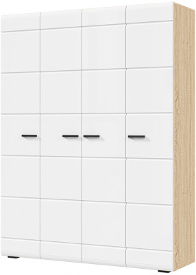 ЛИБЕРТИ ШК 04 Шкаф 4-х створчатый (1600х2100х500) Фасад МДФ БЕЛЫЙ ГЛЯНЕЦ/Корпус ДУБ СОНОМА