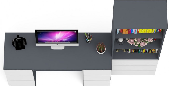 Мори Стол компьютерный МС-2 + Стеллаж МСТ600.3, цвет графит/белый, ШхГхВ 195,8х50х179,6 см., универсальная сборка