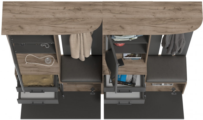 Два шкафа с вешалкой Домино 2-3431дкт/граф, цвет дуб крафт табачный/графит, ШхГхВ 200х36х202 см., универсальная сборка