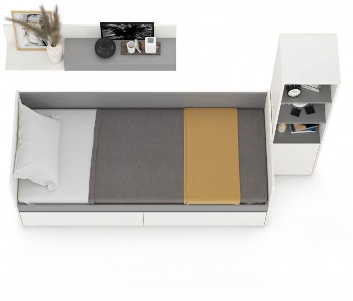 Торонто Компоновка № 23, цвет белый шагрень/стальной серый, ШхГхВ 234х84,4х149,7 см., сп. м. 800х1900 мм., б/м, основание есть, универсальная сборка