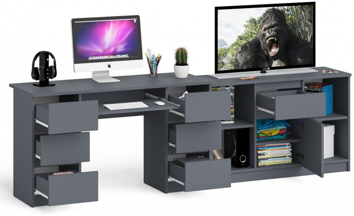 Мори компьютерный стол МС-2 + Тумба МТВ1204.1, графит