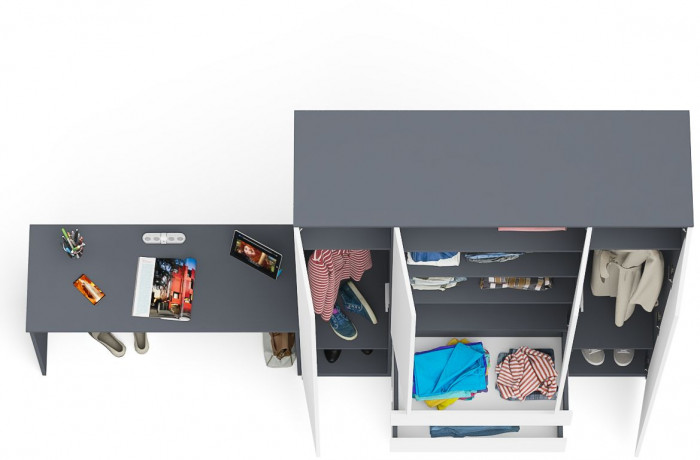 Мори письменный стол МСП1200.1 + Шкаф МШ1600.1, графит/белый