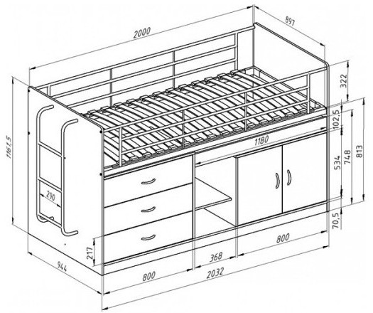 Кровать-чердак Дюймовочка-6 90х200, зеленая