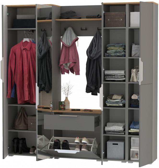 Октава Прихожая 29, серый графит/дуб крафт золотой/фасады МДФ серый графит