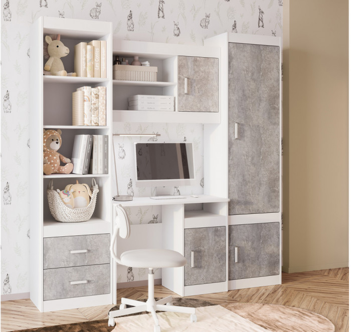 Полка навесная Паскаль, Белый, Цемент светлый