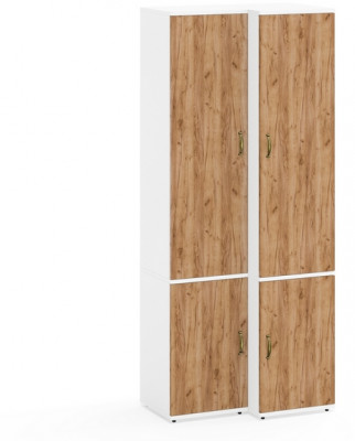 Лидер-8 Модуль Пенал МД 22Б + Пенал МД 23Б, цвет белый шагрень/крафт золото, ШхГхВ 80х50х190 см., универсальная сборка