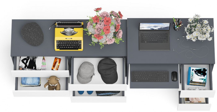 Мори Стол компьютерный МС-6 правый + Комод МК1200.6, цвет графит/белый, ШхГхВ 210,4х50х76,6 см., выдвижные ящики справа, НЕ универсальная сборка