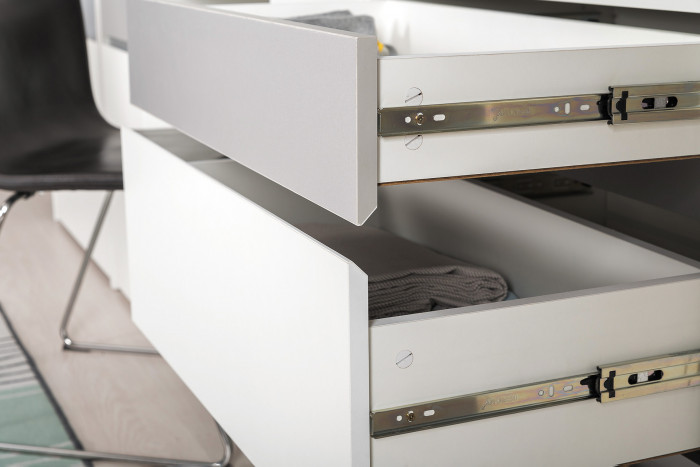 Торонто Компоновка № 24, цвет белый шагрень/стальной серый, ШхГхВ 314х84,4х149,7 см., сп. м. 800х1900 мм., б/м, основание есть, универсальная сборка