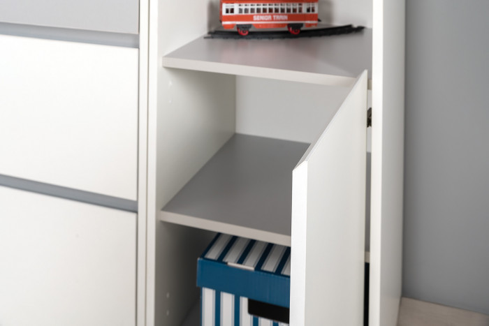 Торонто Компоновка № 24, цвет белый шагрень/стальной серый, ШхГхВ 314х84,4х149,7 см., сп. м. 800х1900 мм., б/м, основание есть, универсальная сборка