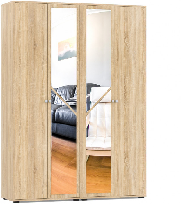 Камелия спальня № 2 Кровать 1600 + Две тумбы + Стол косметич. + Зеркало + Шкаф 4-х, цвет дуб сонома, сп.м. 1600х2000 мм., б/м, осн. есть