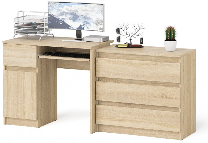 Мори Стол компьютерный МС-1 левый + Комод МК800.1, цвет дуб сонома, ШхГхВ 170,4х50х76,6 см., выдвижной ящик слева, НЕ универсальная сборка