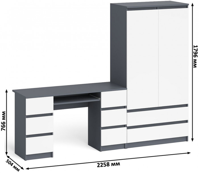 Мори компьютерный стол МС-2 + Шкаф МШ900.1, графит/белый