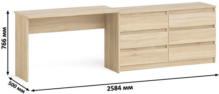 Мори Стол письменный МСП1200.1 + Комод МК1380.6, цвет дуб сонома, ШхГхВ 258,4х50х76,6 см., универсальная сборка
