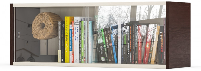 Полка книжная С-МД-КН01, цвет венге/дуб, ШхГхВ 83х25х30 см., стеклянные дверцы (ДВА ЦВЕТА венге и дуб)