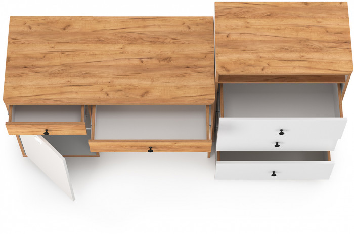 Вуди письменный стол 12.42 + Комод 13.293, белый премиум/дуб крафт золотой