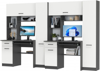 Два стола рабочих 6-0603Мграф/бел Альфа, цвет графит/белый, ШхГхВ 274х61х181 см., универсальная сборка