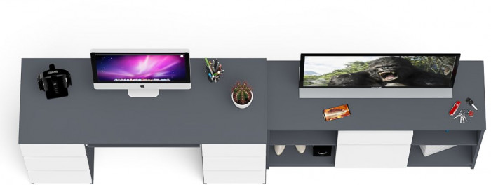 Мори компьютерный стол МС-2 + Тумба МТВ1204.1, графит/белый