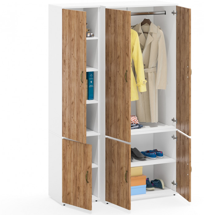 Лидер-8 Модуль Пенал МД 22Б + Шкаф МД 19Б, цвет белый шагрень/крафт золото, ШхГхВ 120х50х190 см., универсальная сборка