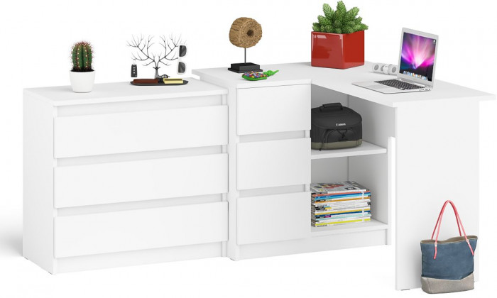 Мори Стол компьютерный МС-16 левый + Комод МК800.1, цвет белый, ШхГхВ 204,8х84,9х76,6 см., выдвижные ящики слева, НЕ универсальная сборка