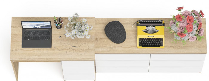 Мори Стол компьютерный МС-6 правый + Комод МК1200.6, цвет дуб сонома/белый, ШхГхВ 210,4х50х76,6 см., выдвижные ящики справа, НЕ универсальная сборка