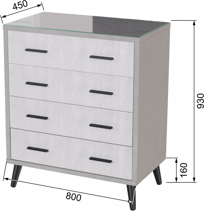 Комод интерьерный Ланс светло-серый/мдф холст белый