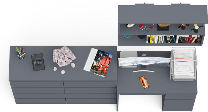 Мори компьютерный стол МС-1 правый + Комод МК1200.8 + Полка 900, графит