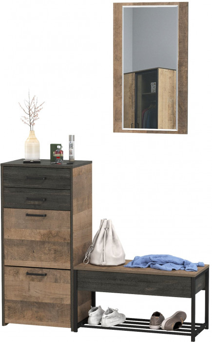 Трувор Прихожая 194, цвет дуб гранж песочный/интра, ШхГхВ 130х37х195 см., универсальная сборка