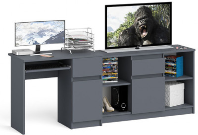 Мори компьютерный стол МС-1 правый + Тумба МТВ1204.1, графит