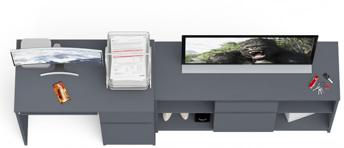 Мори компьютерный стол МС-1 правый + Тумба МТВ1204.1, графит