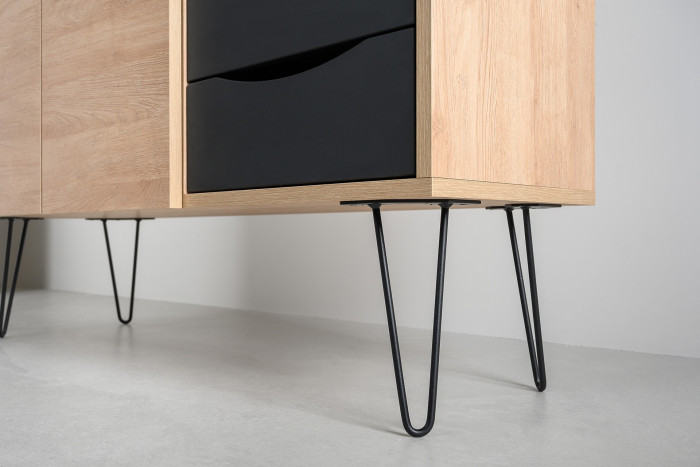 Брюс Стол письменный 12.157 + Комод 16.233, цвет чёрный/Battle rock Santiago/столешница МДФ ель карпатская, 243,4х62,6(38,3)х75(85,6) см., ун. сб.