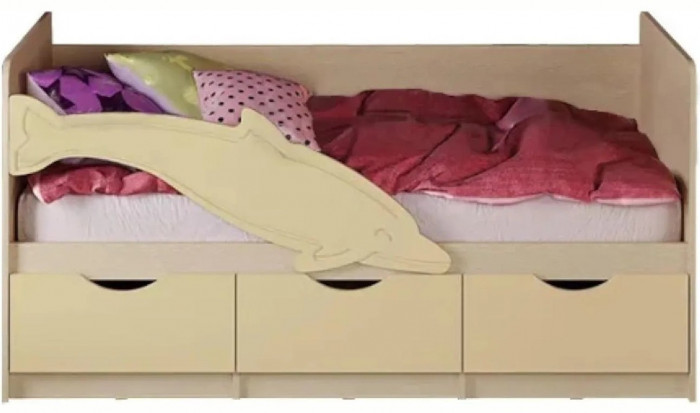 Детская кровать Дельфин-1 МДФ 80х160 (Крафт белый, Шарли пинк)