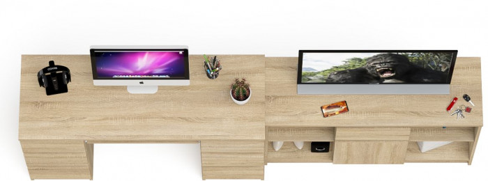 Мори компьютерный стол МС-2 + Тумба МТВ1204.1, дуб сонома