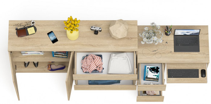 Мори компьютерный стол МС-6 левый + Комод МК1600.1, дуб сонома