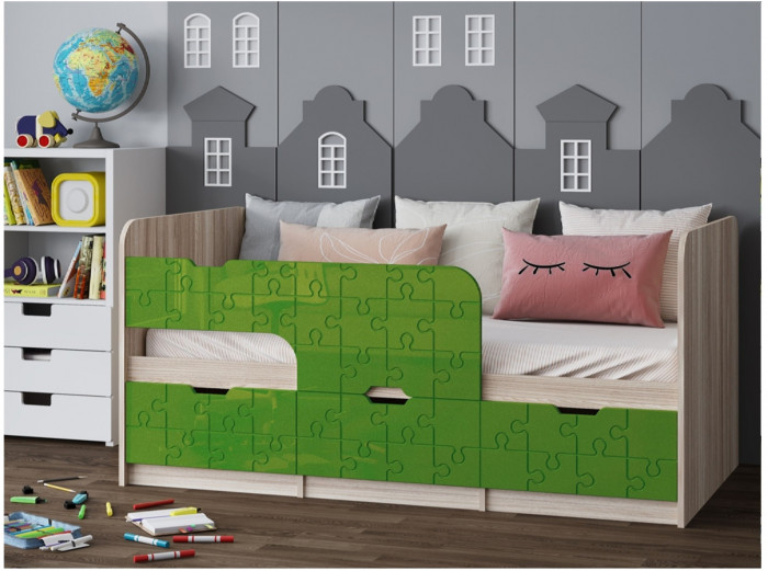 Детская кровать Юниор-9, 80х160 (Ваниль глянец, Ясень шимо светлый)