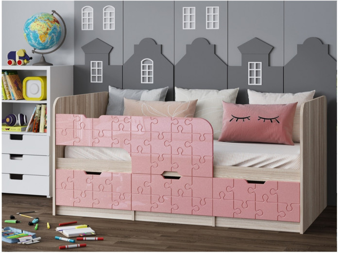 Детская кровать Юниор-9, 80х160 (Ваниль глянец, Ясень шимо светлый)