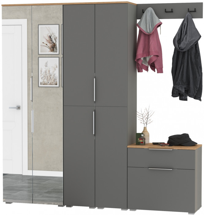 Октава Прихожая 30, серый графит/дуб крафт золотой/фасады МДФ серый графит