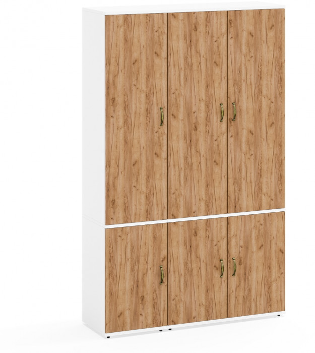 Лидер-8 Модуль Пенал МД 22Б + Шкаф МД 20Б, цвет белый шагрень/крафт золото, ШхГхВ 120х37,5х190 см., НЕ универсальная сборка