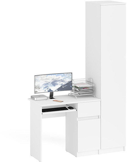 Мори Стол компьютерный МС-1 правый + Пенал МШ400.1, цвет белый, ШхГхВ 130,4х50,4х209,6 см., выдвижной ящик справа, НЕ универсальная сборка