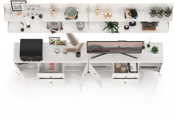 Валенсия Гостиная № 053, ЛДСП белый шагрень/МДФ белый шагрень