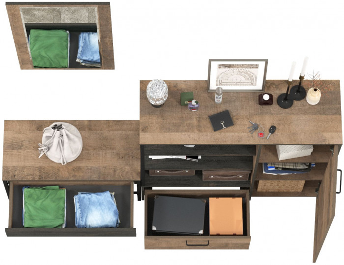 Трувор Прихожая 195, цвет дуб гранж песочный/интра, ШхГхВ 189х36,9х195 см., универсальная сборка