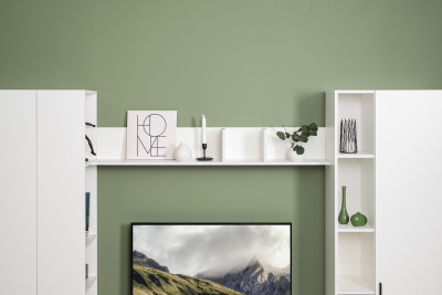 Эйр Гостиная 16.490 Полка навесная открытая, цвет белый шагрень, ШхГхВ 140х22,6х21 см., НЕ универсальная сборка