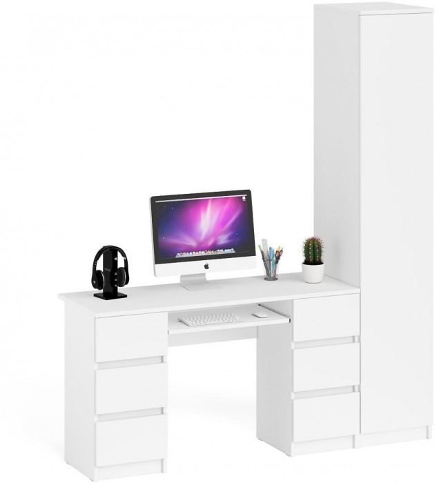 Мори компьютерный стол МС-2 + Пенал МШ400.1, белый