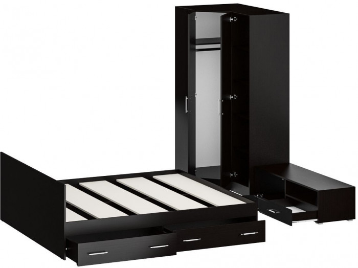 Спальня Стандарт 4-1800Я, венге/фасады ТВ тумбы МДФ чёрный глянец