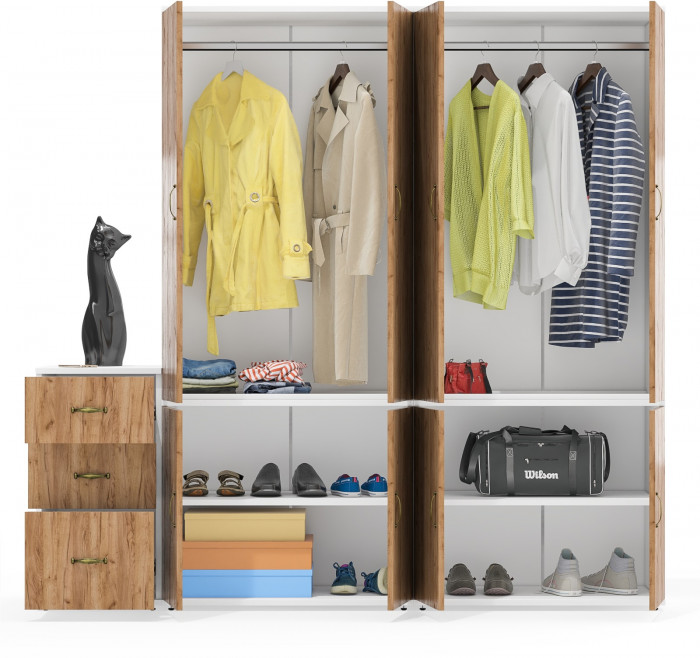 Лидер-8 Шкаф МД 19Б + Шкаф МД 19Б + Тумба МД 3.16, белый шагрень/крафт золото